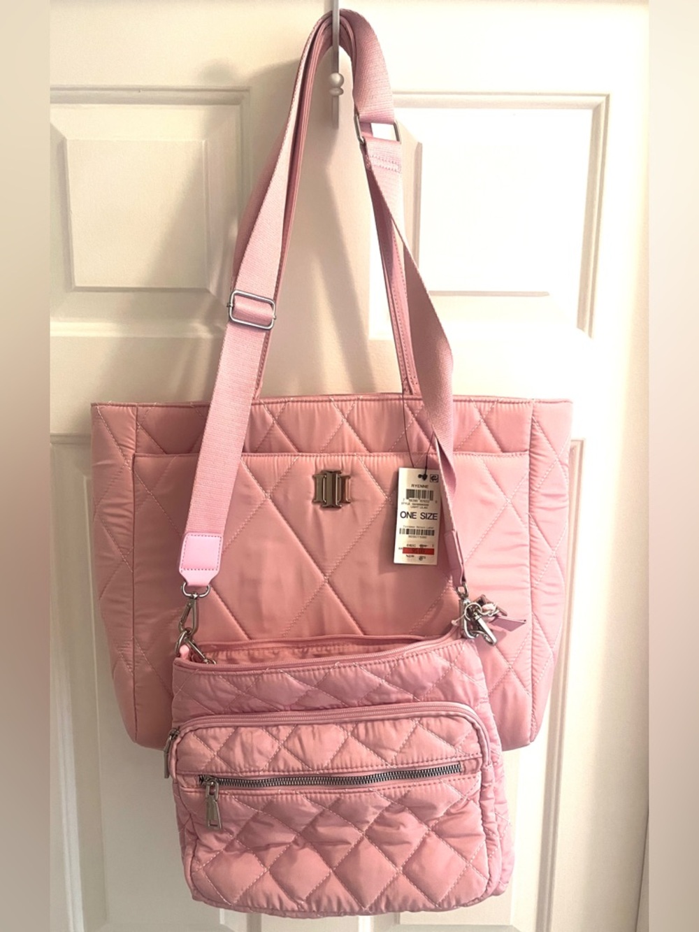 Quilted Weekender Tote + Crossbody Set – INC New With Tags Blush Pink
